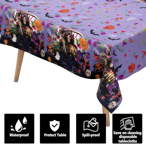 Halloween Scythe Tablecloth Set - 3 Disposable Plastic Rectangular Table Covers 54x72 Inches with Variation