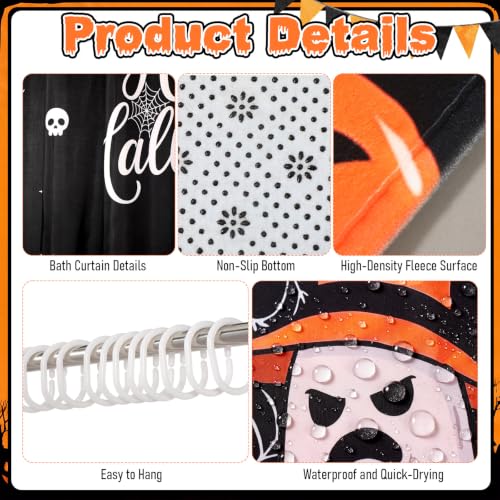 Tiamon Black Ghost Halloween Bathroom Shower Curtain Set - 7 Pcs