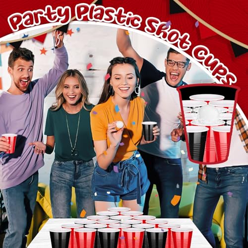 Disposable Plastic Party Cups 12 oz Set - Black and Red, 100 Pack Variation of Black/Red/100