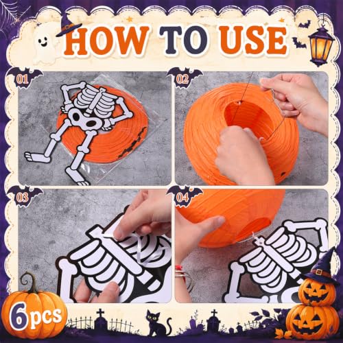 Halloween Pumpkin Lanterns and Skeleton Hanging Decorations - Spooky Party Decor