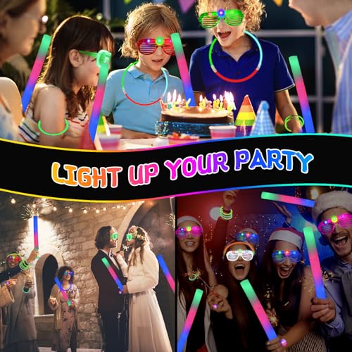 Glow in the Dark Party Supplies Set - 278 Pieces Neon Glow Stick Pack with LED Glasses & Finger Lights - Perfect for Weddings, Camping, and Celebrations