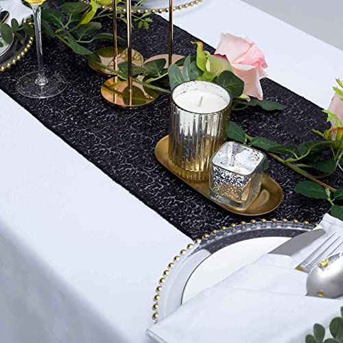 Black Sequin Table Runner Set - 10 Packs, 12x72 Inch for Parties & Events