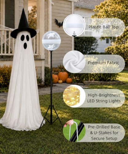 Lighted Halloween Ghost Decorations with Remote & Timer - White, 2 Pack
