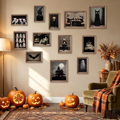 Halloween Gothic Skeleton Ghost Wall Posters - Spooky Gothic Halloween Decor Set of 12