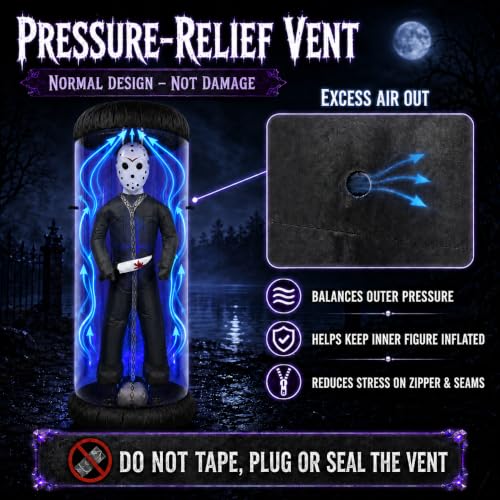 7.6FT Halloween Inflatable Outdoor Decoration with Blue LED Lights - Caged Masked Killer Yard Decor - Variation: Blue