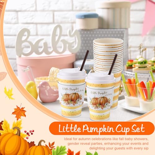 Pickmesh Pumpkin Orange 50 Piece 12oz Fall Coffee Cups Set with Lids Sleeves Stirrers