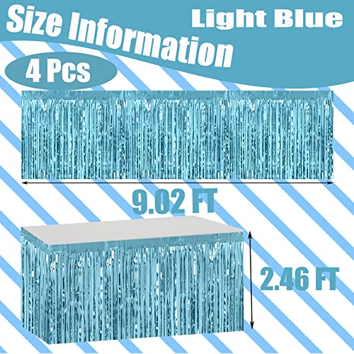 Light Blue Metallic Foil Fringe Table Skirts 29x108 Inch for Party Decor - 4 Pack