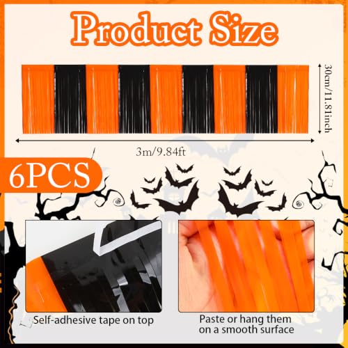 Halloween Parade Float Decorations Fringe Banner Set - Orange Black, 6 Pack