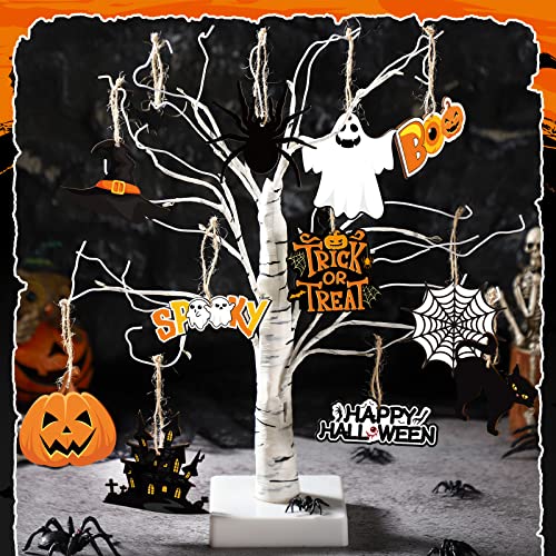 Halloween Tree Ornaments Set - Pumpkin Variant, Wooden Hanging Decorations for Party & DIY Crafts