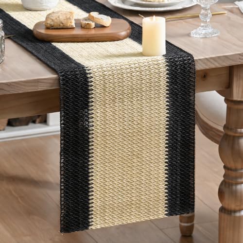 Black Farmhouse Paper Braided Table Runner - 12x72 Inch Seasonal Halloween Decor