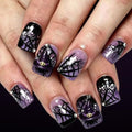 Halloween Short Square Press-On Nails with Spider Web Rhinestones - Purple Black, Reusable 24Pcs - Variation 26WSJ21