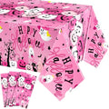 Halloween Plastic Tablecloth - Pink Pumpkin Ghost Bat Design, 54x108 Inches - Weird
