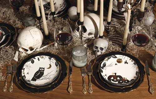 Halloween Accent Plates Set of 4 - Spooky 8-Inch Porcelain Appetizer Plates - Haunted Halloween Decor