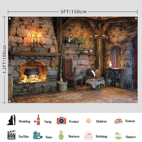 Halloween Witch Cottage Backdrop 5x3ft Spooky Photo Booth Wall Banner