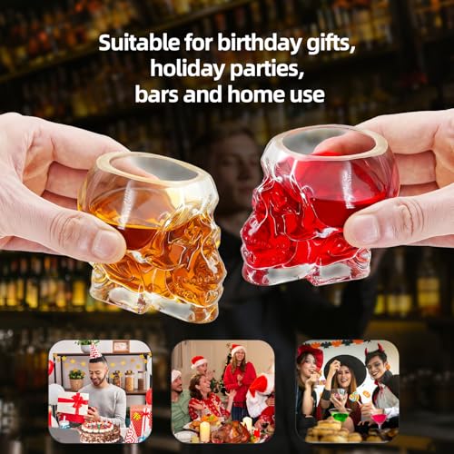 Skull Shot Glasses Set - 3.3 oz Mini Clear Drinking Cups for Halloween Parties - Small / 4