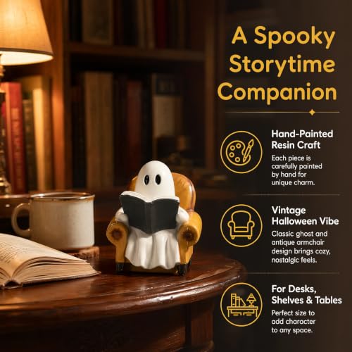 Ghost Reading Book Figurine Halloween Decor - Cute Ghost Indoor Ornament