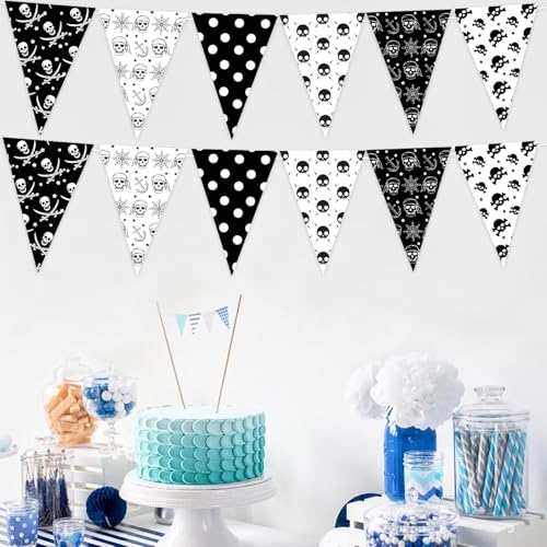 Pirate Banner Flags Party Decorations - 49ft Pirate Triangle Bunting & Garlands, 60pcs