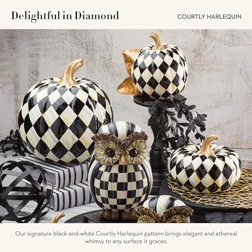 Small Decorative Pumpkin with Harlequin Pattern - Fall & Halloween Home Decor - Courtly Harlequin Squashed