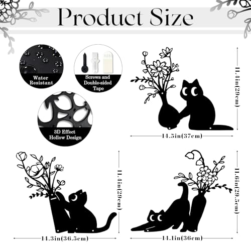 3-Piece Halloween Black Cat Wall Art Decor - Spooky Farmhouse Wall Hanging