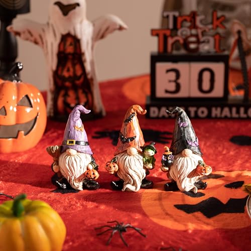 Halloween Gnome Decorations Indoor Set - Cute Witch Hats Pumpkins & Frogs