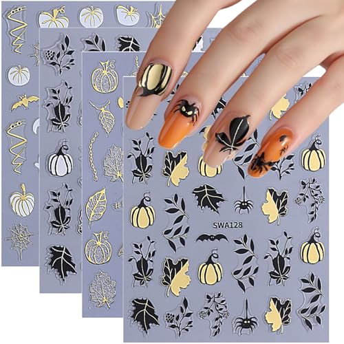 Halloween Nail Sticker Decals Pumpkin Bat Leaf Self-Adhesive Charms for Nails - Color02