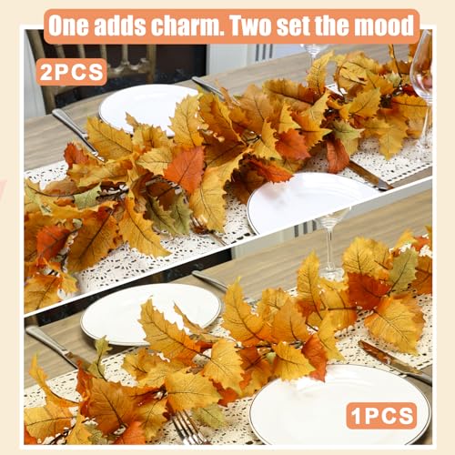6FT Fall Leaves Garland with Lights and Timer - Red-Orange Autumn Decor