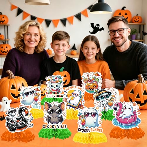 Summer Halloween Ghost Skeleton Honeycomb Party Decorations - 9 Pcs