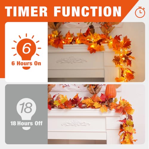 Fall Maple Garland with 80 LED String Lights - 23.2ft 4 Pack Autumn Decor