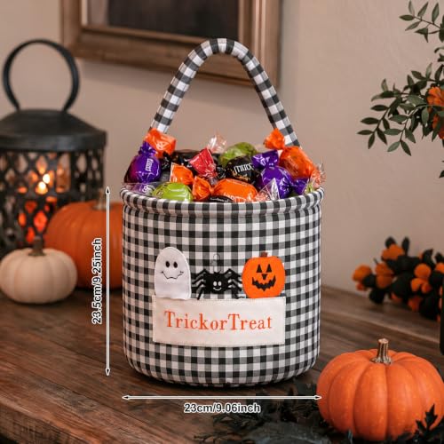 Halloween Trick or Treat Candy Basket - Black White Gingham Variation
