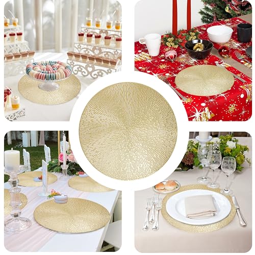 Gold Round Placemats Set of 8 - 15 Inch Vinyl Table Mats for Dining & Weddings - Easy Clean & Non Slip