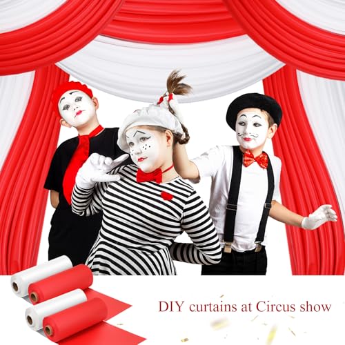 Moukeren Circus Carnival Table Cover Backdrop - 10 Rolls, White & Red