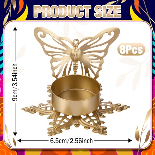 Set of 8 Metal Butterfly Candle Holders for Day of the Dead Decorations