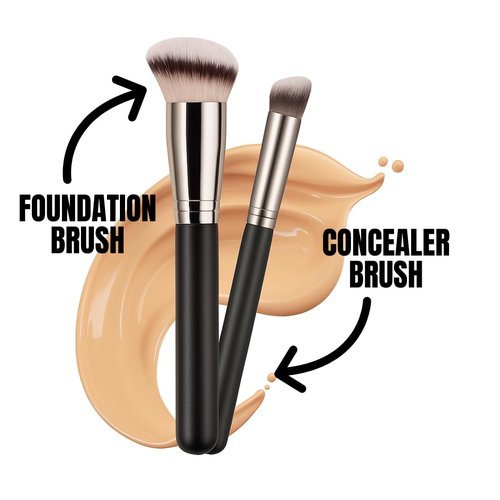 Molly Skin Foundation Makeup Brush and Concealer Brush Duo, Under Eye Concealer Makeup Brush, Angled Cosmetic Brush For Blending, Concealing, Contouring Makeup, 2 Piece Set (106 206)