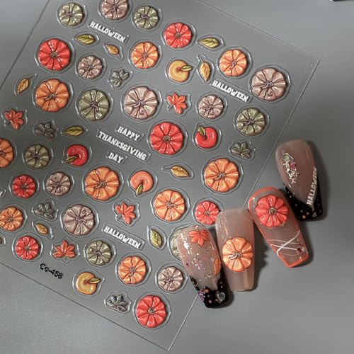 Fall Nail Stickers Set with Pumpkin & Autumn Leaves – Self-Adhesive Nail Art Decals for Women