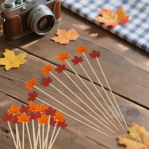 Yellow Thanksgiving Maple Leaf Cocktail Picks - 200 Pcs Food Skewers for Appetizers & Drinks