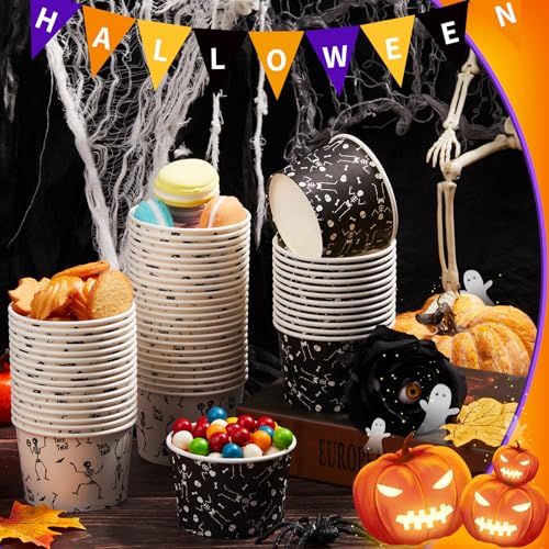 Multicolor Halloween Snack Cups 60 Pack 9 oz Ice Cream Bowls Skeleton