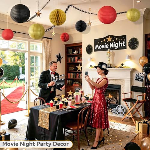14-Piece Red Black and Gold Party Decorations Kit for Casino Night & Hollywood Events