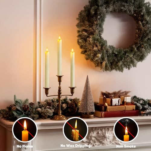 12 Pcs Ivory Flameless Taper Candles with Remote Timer & Dimmer - 9.6 Inch LED Battery Candlesticks for Wedding Home Christmas Decor - Variation: Ivory 12