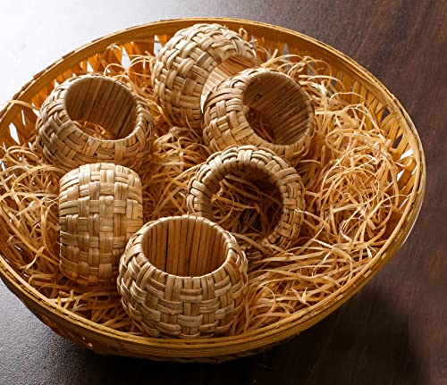Natural Rattan Napkin Rings Set of 12 - Beige Tabletop Decor for Parties & Holidays