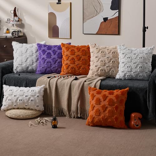 Halloween Pillow Covers 20x20 Inch Purple Ghost Set of 2 - Spooky Home Decor