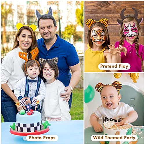 16-Pack Jungle Animal Ears Headbands for Safari Party Kids & Adults