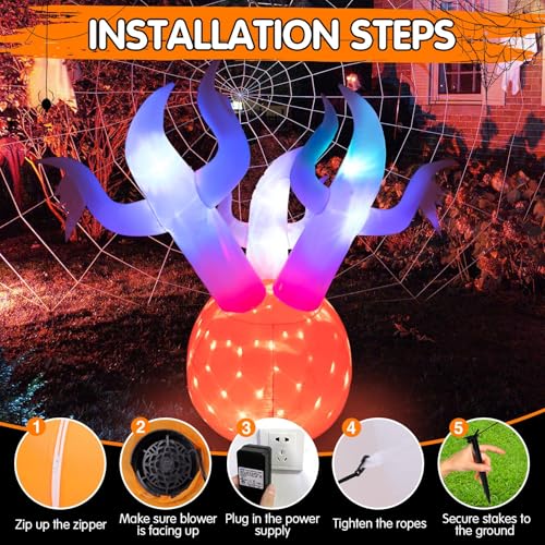 6ft Halloween Inflatable Pumpkin Ghost Yard Decor with RGB Lights and LED Flame