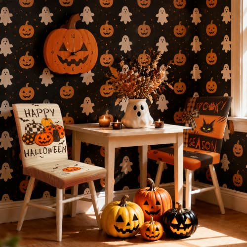 Halloween Ghost Chair Covers Set of 6 - Black, Off White & Orange