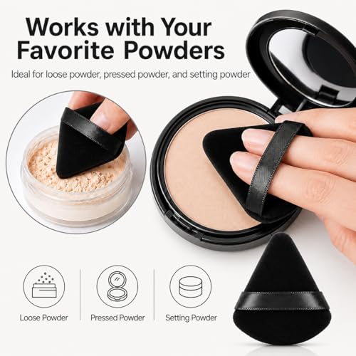 Black 6-Piece Triangle Powder Puffs - Velour Makeup Sponges for Loose & Compact Powder