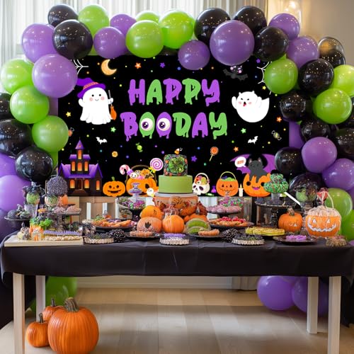 Halloween Birthday Backdrop Banner Decorations - Boo Ghost Theme, 6x3.6 ft