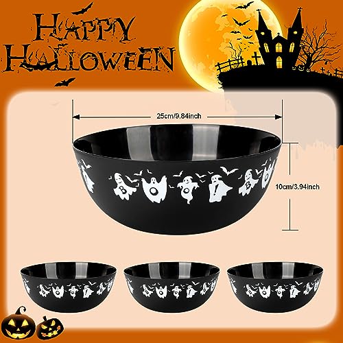 Halloween Plastic Trick or Treat Candy Bowls - Black Ghost, Reusable Party Supplies (Set of 3)