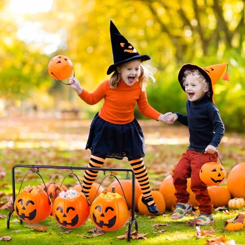 Halloween Pumpkin Candy Buckets Trick or Treat Pails Set with Rack
