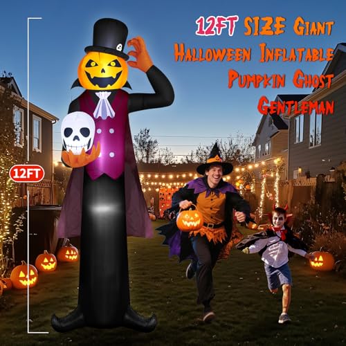 12FT Outdoor Halloween Inflatable Pumpkin Ghost Vampire with LED Lights - Spooky Yard Decoration
