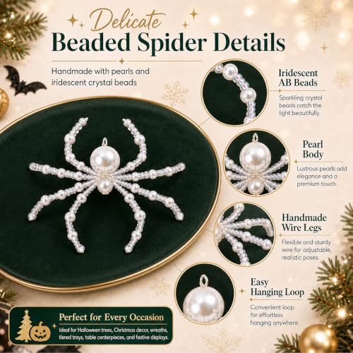 6-Pack Beaded Crystal Spider Ornaments for Halloween & Christmas Decor