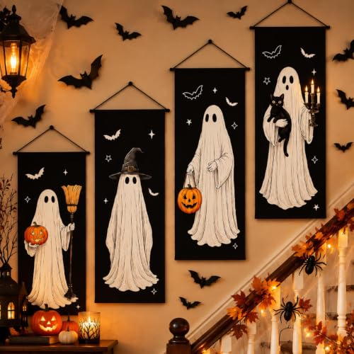 Halloween Ghost Banner Set - Porch Garage Door Decorations, 4 Pieces